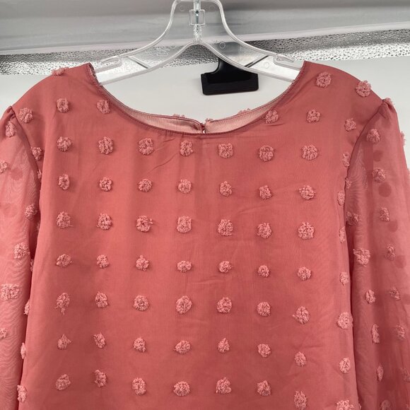 Qeral Womens Textured Dotted Top Long Sleeve Keyhole Rosewood Size Small - Picture 2 of 9